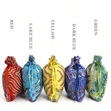 Green Wave Pattern Drawstring Jewelry Pouch, Walnut Bag, Wrap Bag For Prayer Beads - Green - View 7