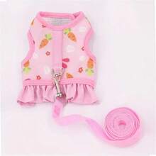 Pet Chest And Back Set, Rabbit Harness And Leash For Walking Escape Proof, Breathable Bunny Vest Harness - Pink - View 3