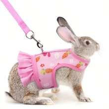 Pet Chest And Back Set, Rabbit Harness And Leash For Walking Escape Proof, Breathable Bunny Vest Harness - Pink - View 6
