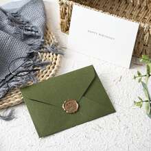 生日賀卡信封套裝、情人節手寫卡信封套裝、新年賀卡信封套裝,1封信封 + 1張賀卡 + 1個印章,happy New Year Card/love You Card/happy Birthday Card/best Wishes Card/think You Card/good Luck Card - 橄欖綠 - 查看 3