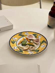 1個鬱金香陶瓷盤,復古手繪水果托盤,餐盤,高端碟子,甜點碟,意粉碟,適用於家庭,辦公室,餐廳 - 黃色鬱金香盤 - 查看 5