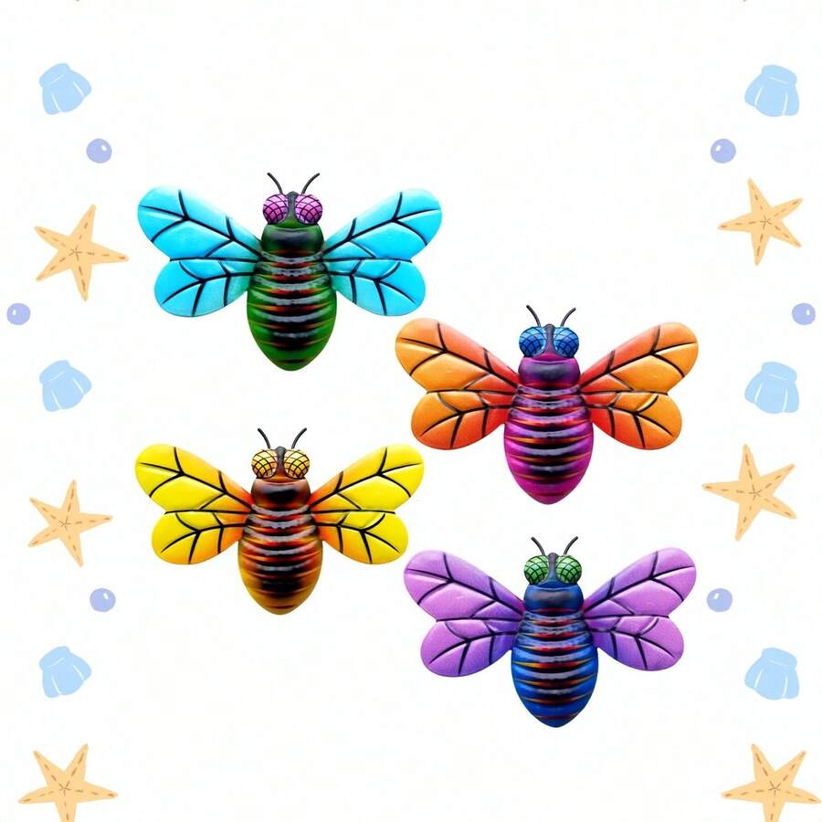 1入組戶外裝飾蜜蜂形狀的金屬飾品吊飾,有4種顏色可選,可掛在牆上或花園裡作為禮物 - 彩色 - 查看 1