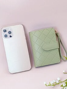 可愛甜美柔軟的大學氣息純色時尚影印短款手提包,開學季拉鍊學生錢包 - 綠色 - 查看 3