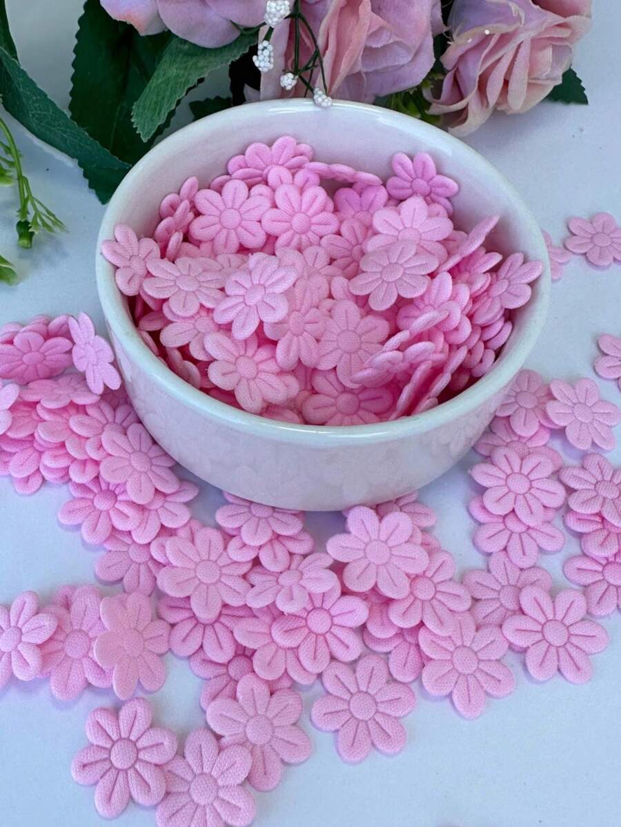 Aplique De Flor Prensada De Tecido Para Artesanatos 18mm C/50 - Rosa Bebê - Visão 1