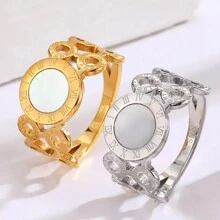 1枚時尚復古、簡約、獨特設計不鏽鋼羅馬數字裝飾戒指,適合男女日常佩戴和晚會配飾,以及情人節禮物 - 數位戒指 - 查看 1