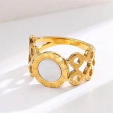 1枚時尚復古、簡約、獨特設計不鏽鋼羅馬數字裝飾戒指,適合男女日常佩戴和晚會配飾,以及情人節禮物 - 數位戒指 - 查看 5