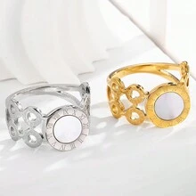 1枚時尚復古、簡約、獨特設計不鏽鋼羅馬數字裝飾戒指,適合男女日常佩戴和晚會配飾,以及情人節禮物 - 數位戒指 - 查看 2