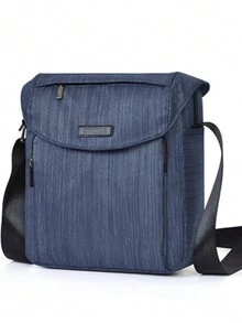 1入實色休閒簡約尼龍多功能防水斜背肩袋正方形包適用於男性戶外旅行