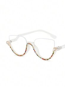 Lunettes de mode semi-rimless décorées de strass pour l'été, les vacances à la plage, l'extérieur et les voyages