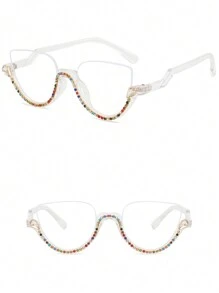 Lunettes de mode semi-rimless décorées de strass pour l'été, les vacances à la plage, l'extérieur et les voyages