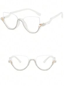 Lunettes de mode semi-rimless décorées de strass pour l'été, les vacances à la plage, l'extérieur et les voyages