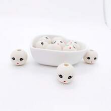 10入/袋20mm圓形笑臉木珠,天然木色珠子,適用於diy珠寶製作 - 原木色 - 查看 4