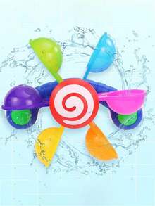 1入組兒童洗澡轉動音樂水風車配匙匙勺,嬰兒和幼兒浴室玩水彩虹風車淋浴玩具（部分構件可能隨機配送） - 彩色 - 查看 5