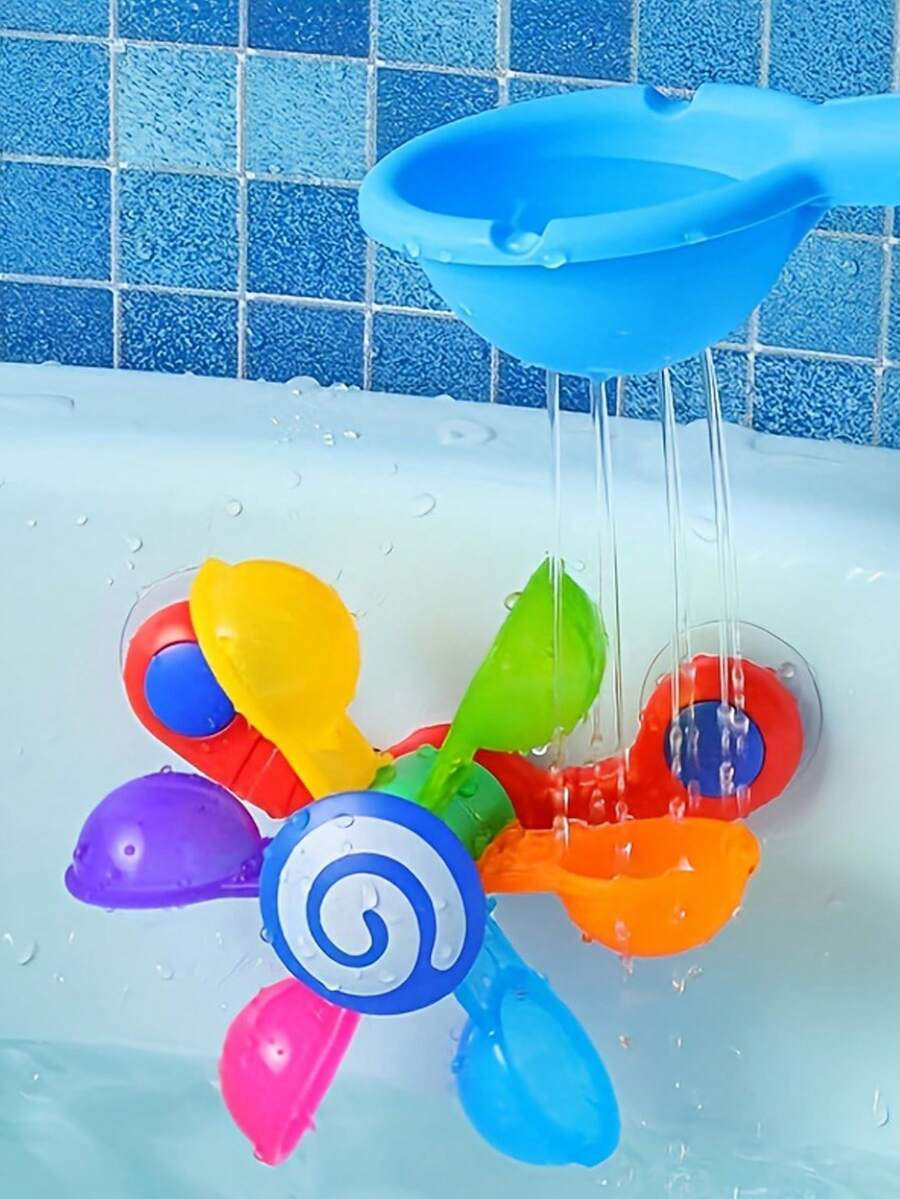 1入組兒童洗澡轉動音樂水風車配匙匙勺,嬰兒和幼兒浴室玩水彩虹風車淋浴玩具（部分構件可能隨機配送） - 彩色 - 查看 1
