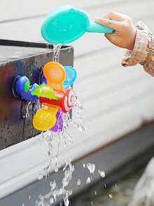 1入組兒童洗澡轉動音樂水風車配匙匙勺,嬰兒和幼兒浴室玩水彩虹風車淋浴玩具（部分構件可能隨機配送） - 彩色 - 查看 4