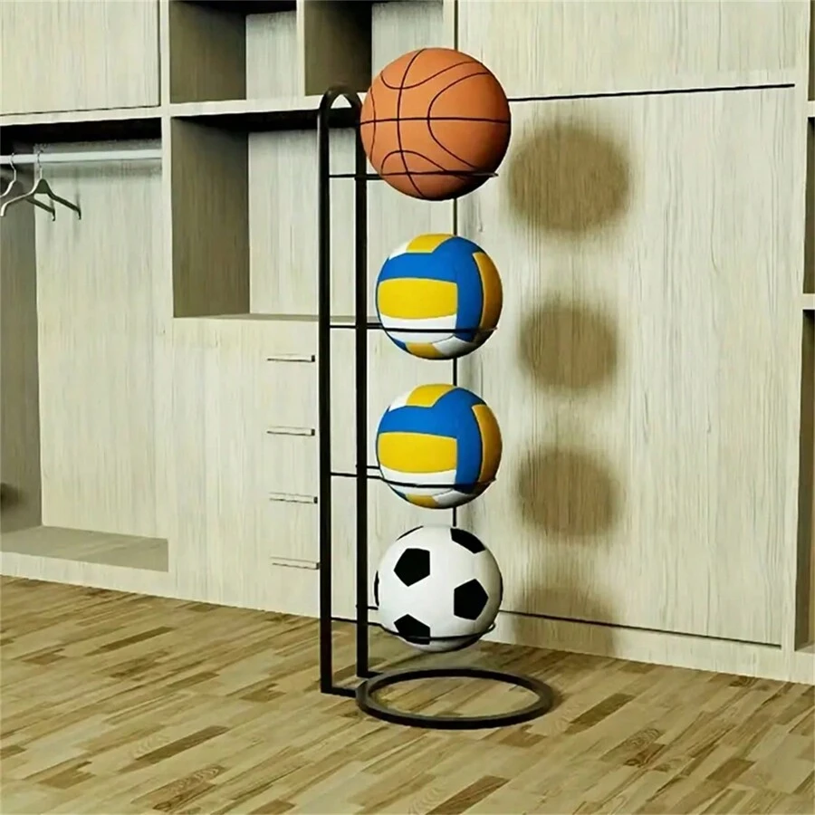 Black  Four Layer Ball Storage Rack, Basketball Display Rack, Portable Outdoor Ball Rack Bracket, Used For Basketball, Football, Volleyball - Black - View 1