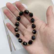 1只精美設計的珠子手鍊,天然黑曜石雕刻珠子,時尚珠子手帶 - 黑色 - 查看 2
