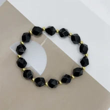 1只精美設計的珠子手鍊,天然黑曜石雕刻珠子,時尚珠子手帶 - 黑色 - 查看 5