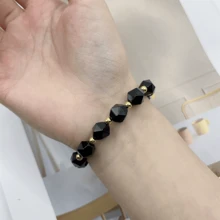 1只精美設計的珠子手鍊,天然黑曜石雕刻珠子,時尚珠子手帶 - 黑色 - 查看 3