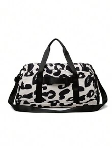 女士健身袋,運動旅行袋附鞋履隔層和濕物口袋,週末隨身包含隔層,男女通用,適用於旅行、健身、瑜伽（深粉紫色塗鴉） - 黑色 - 查看 3