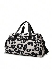 女士健身袋,運動旅行袋附鞋履隔層和濕物口袋,週末隨身包含隔層,男女通用,適用於旅行、健身、瑜伽（深粉紫色塗鴉） - 黑色 - 查看 4