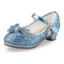 Girls Princess Shoes Sequins Sweet Bows High Heels Wedding Party Dress Shoes Dance Bright Diamond Cosplay Christmas Festival Shoes Pink Blue Purple Gold Silver - 藍色 - 查看 1