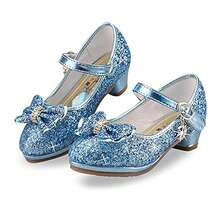 Girls Princess Shoes Sequins Sweet Bows High Heels Wedding Party Dress Shoes Dance Bright Diamond Cosplay Christmas Festival Shoes Pink Blue Purple Gold Silver - 藍色 - 查看 7