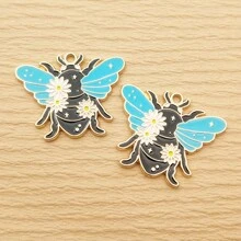10pcs Flower Insect Charm For Jewelry Making Enamel Pendant Zinc Alloy Gold Plated - Multicolor - View 4