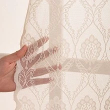 1 件法式浪漫復古風格象牙色蕾絲窗簾,帶花卉圖案,門/窗房間隔間,適合家居裝飾 - 米色 - 查看 2