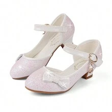 Girls Princess Shoes Sequins Sweet Bows High Heels Wedding Party Dress Shoes Dance Bright Diamond Cosplay Christmas Festival Shoes Pink Blue Purple Gold Silver - 白色 - 查看 7