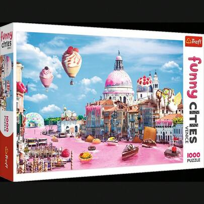 1000 Piece Jigsaw Puzzles, Funny Cities, Sweets In Venice, Colorful Puzzle Of Venice With Sweets, Adult Puzzles, Trefl 10598