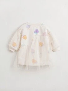 MARC&JANIE Young Girls Sweet & Fun Strawberry Print Mesh Contrast Round-Neck Dress, Spring