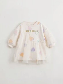 MARC&JANIE Young Girls Sweet & Fun Strawberry Print Mesh Contrast Round-Neck Dress, Spring