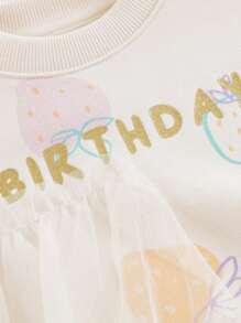 MARC&JANIE Young Girls Sweet & Fun Strawberry Print Mesh Contrast Round-Neck Dress, Spring