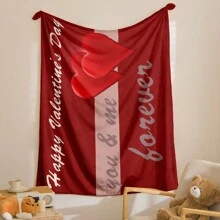 1入浪漫紅色心形印花法蘭絨矩形柔軟沙發套毯，適合情人節、新年、日常家居使用 - 紅色 - 查看 1