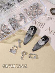 60入組日式迷你釘鎖扣形狀合金裝飾,五金ins風格鎖頭diy釘材料配件套組 - 彩色 - 查看 1