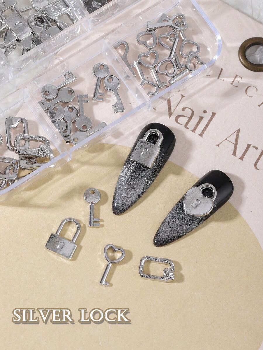 60入組日式迷你釘鎖扣形狀合金裝飾,五金ins風格鎖頭diy釘材料配件套組 - 彩色 - 查看 1