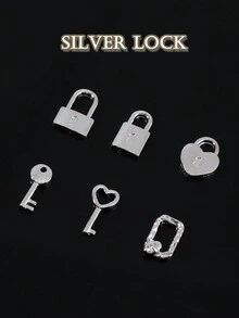 60入組日式迷你釘鎖扣形狀合金裝飾,五金ins風格鎖頭diy釘材料配件套組 - 彩色 - 查看 6