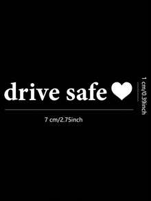 1pc "Drive Safe"  Car Sticker, English Love Sticker, Car Rearview Mirror Sticker - White - View 5