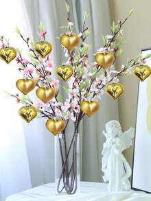 12pcs Valentine'S Day Heart-Shaped Pendant Shiny Ceramic Heart Combination Set Wedding Decor Diy Pendant Decoration - Gold - View 3