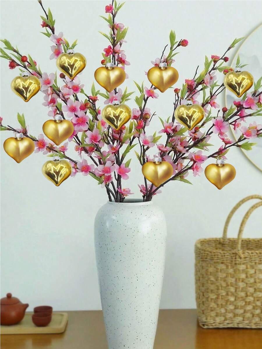 12pcs Valentine'S Day Heart-Shaped Pendant Shiny Ceramic Heart Combination Set Wedding Decor Diy Pendant Decoration - Gold - View 1