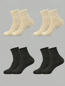 4對/組男士復古時尚中筒袜,配有3d愛心印花 - 彩色 - 查看 2