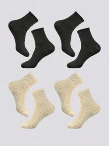 4對/組男士復古時尚中筒袜,配有3d愛心印花 - 彩色 - 查看 1