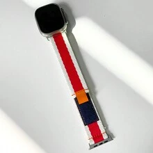 1 条男女通用休闲商务帆布拼色表带，时尚、个性化、透气、吸汗替换腕带，兼容 Apple Watch 表带 44mm.45mm.49mm.38mm.40mm.41mm.42mm Ultra/Se/8/7/6/5/4/3/2/1 - 紅白色 - 查看 10