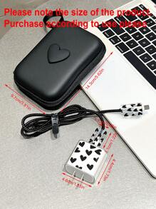 Conjunto de 6 piezas de Bolsa Organizadora de Cable de Eva + 1 Lazo de Cable en forma de corazón de 1.5m + Funda Protectora de cabeza de carga TPU compatible con iPhone 12/13/14, Cable de datos de carga rápida de 20W, con diseño anti-rotura. - Negro - Ver 2