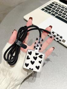 Conjunto de 6 piezas de Bolsa Organizadora de Cable de Eva + 1 Lazo de Cable en forma de corazón de 1.5m + Funda Protectora de cabeza de carga TPU compatible con iPhone 12/13/14, Cable de datos de carga rápida de 20W, con diseño anti-rotura. - Negro - Ver 4