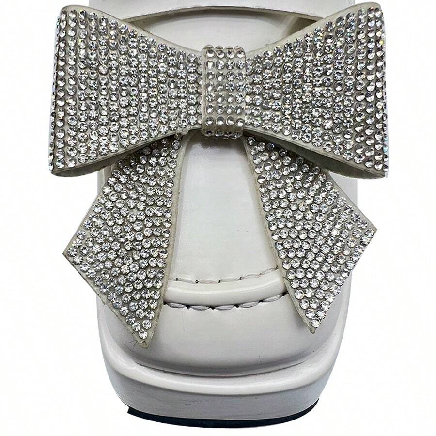 新款鑲鑽蝴蝶結扣裝飾女鞋頭,diy手工飾品,適用於大部分鞋款 - 銀色 - 查看 1