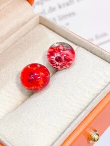 1pair Red Crystal & Dried Flower Design Delicate & Gorgeous & Lovely Women'S Earrings - Multicolor - View 4