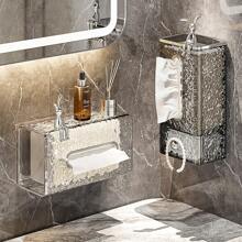 豪華冰川紋牆掛式面紙盒套,配有太空兔紙巾座及防水免鑽馬桶紙巾架 - 灰色 - 查看 1