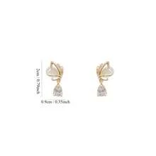 貓眼石蝴蝶心形和水滴形耳環,設計獨特,高端時尚,甜美清新,適合女士日常佩戴和派對,送禮選擇 - 金黃色 - 查看 2